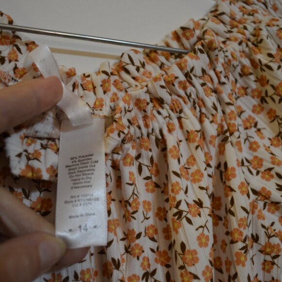 Heart and Arrow Peasant Style Blouse Short Ruffles White-Brown Floral Girls 14 - Picture 6 of 7